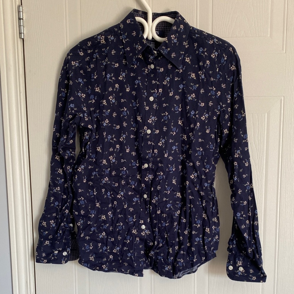 Chaps Navy Floral Button Down Shirt